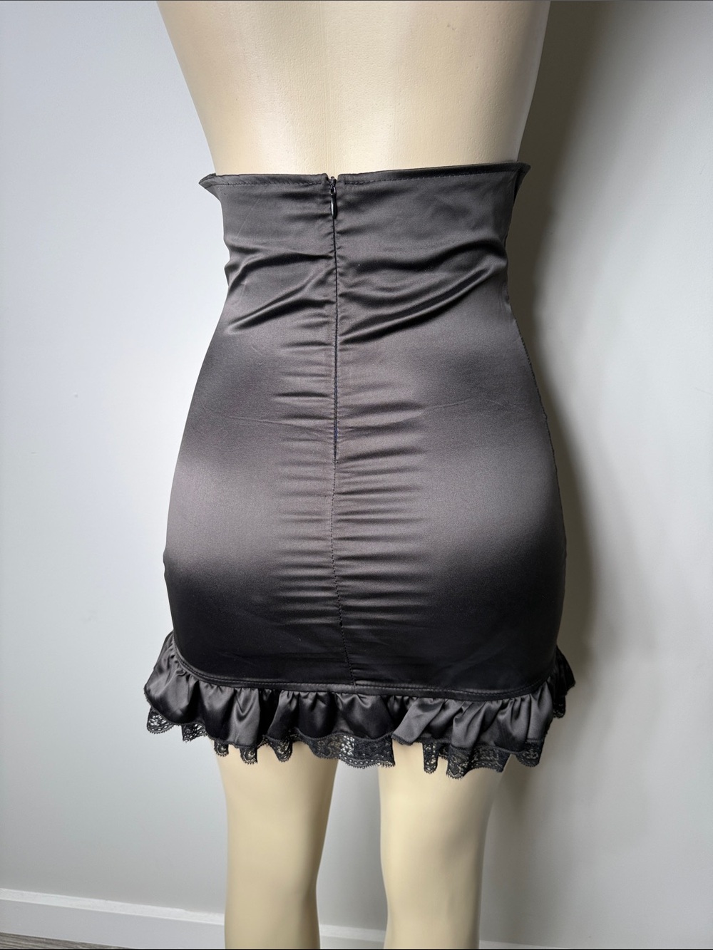 Black Lace-Up Satin Mini Skirt - Picture 6 of 6